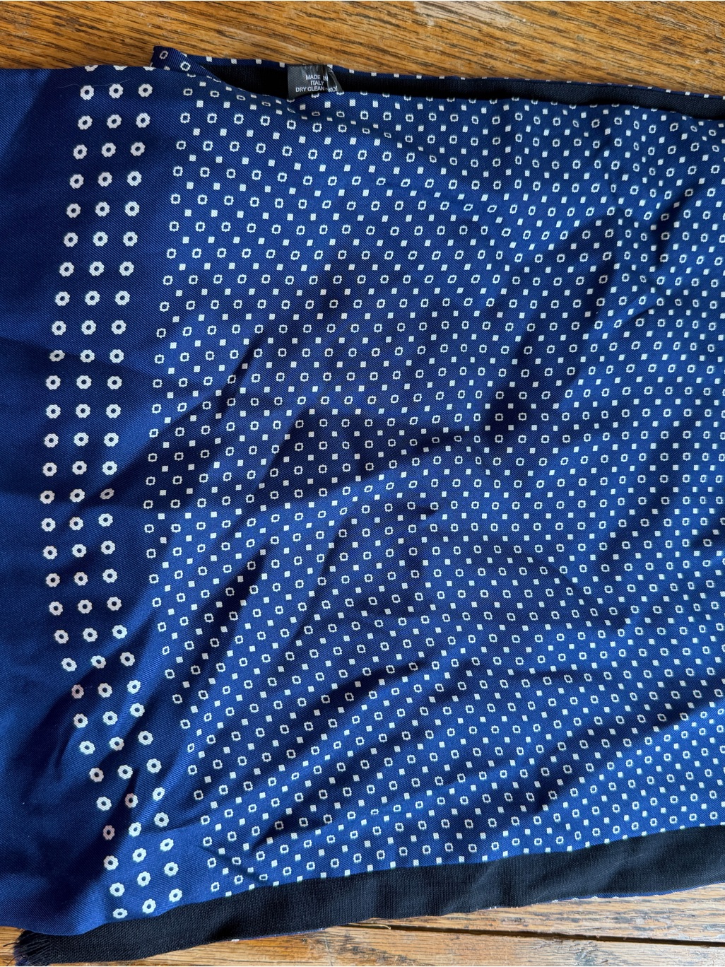 Navy Blue Printed Silk Scarf